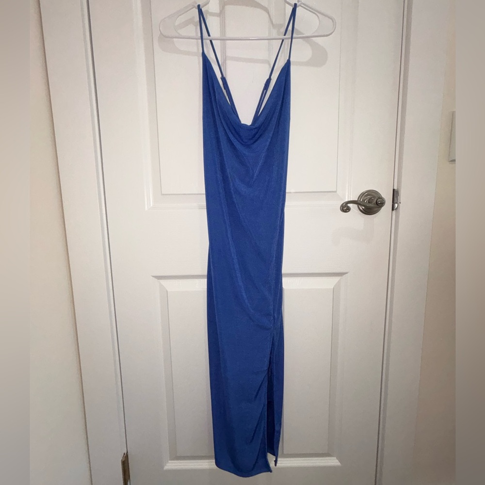 Blue Scoop Cross Back Dress
